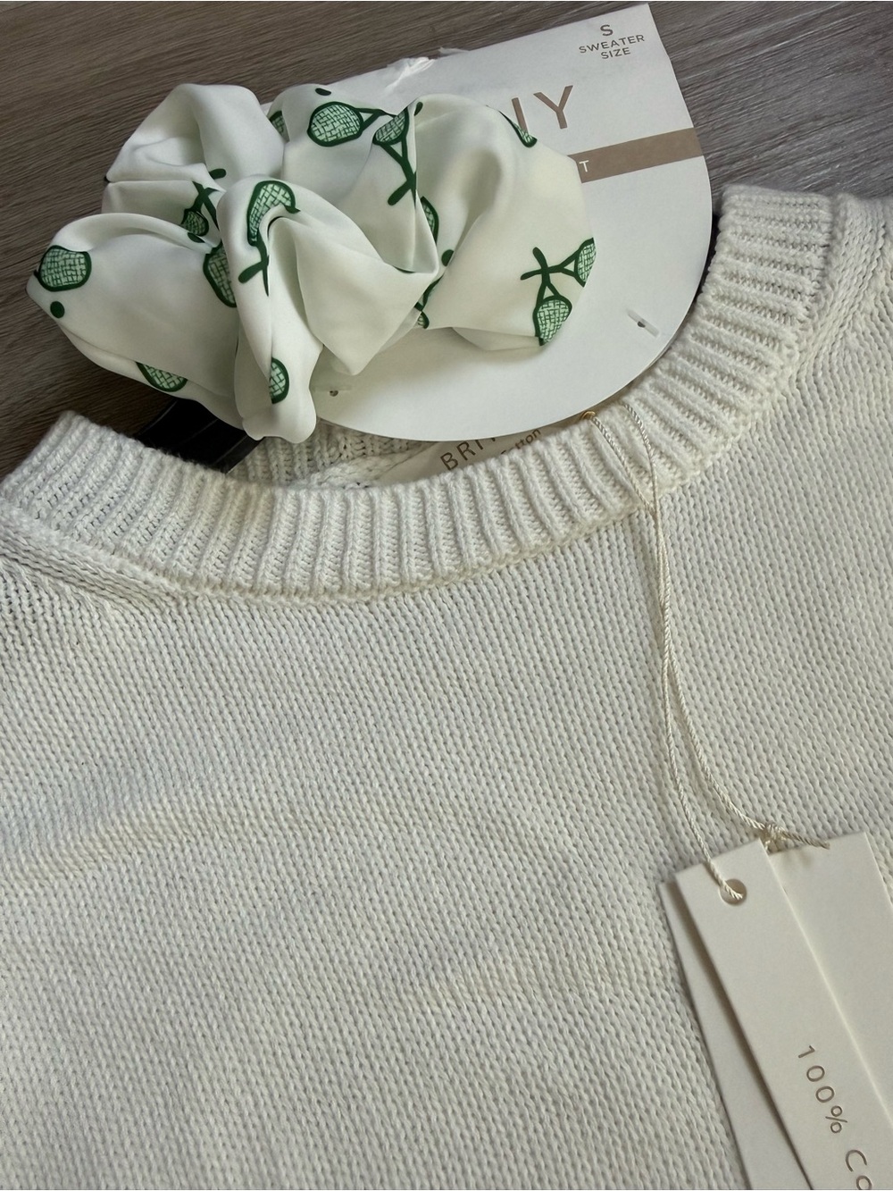 NWT BRIT.NY Tennis Love Embroidered Cotton Sweater & Scrunchie Set S - Picture 5 of 11